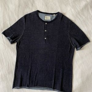 Billy Reid navy cotton cashmere Henley sweater L